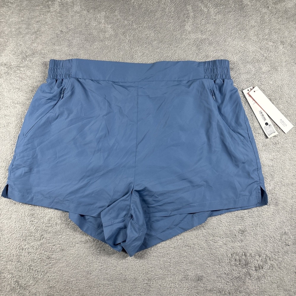 NWT AQUA Athletic Women's Lightweight Windbreaker Shorts Coronet Blue Size Large